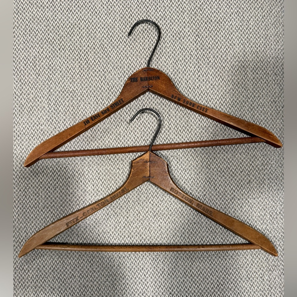 Antique wooden hangers from The Ritz Carlton & The Barbizon set of 2